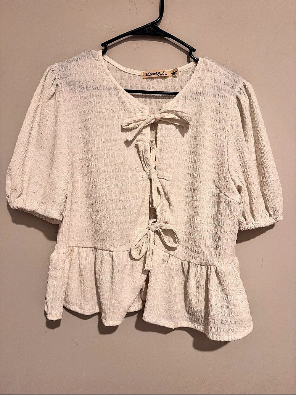 Liberty Love Tie-Front Peplum Blouse in White